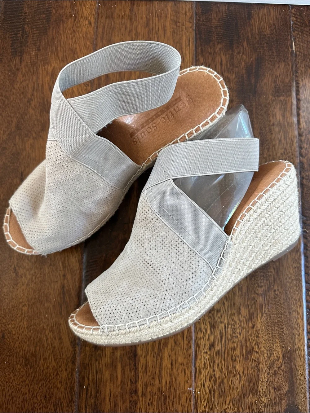 Gentle Souls Beige Elastic Slingback Espadrille Flats
